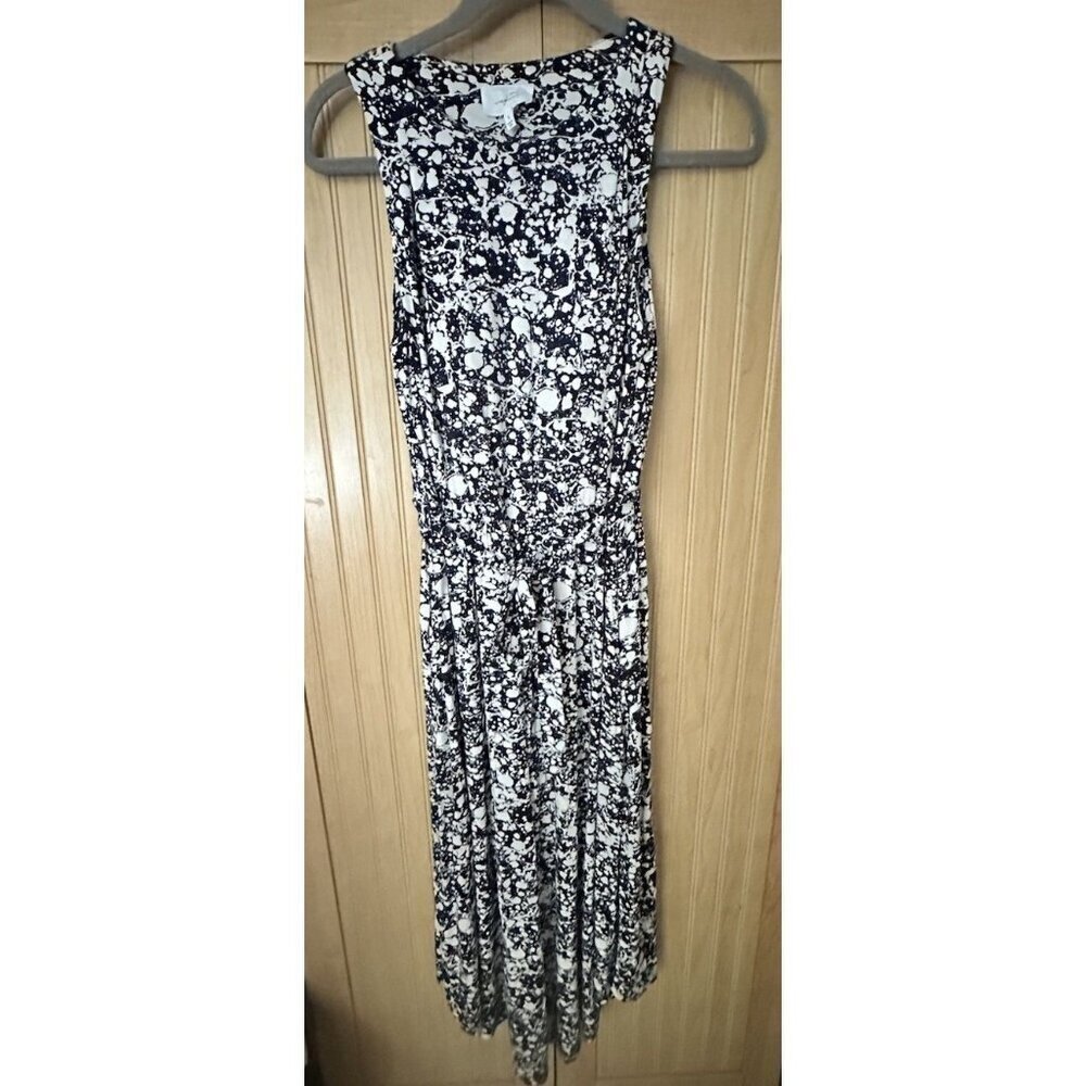 Soma Weekend Navy White Print Stretch Pocket Long Maxi Tank Sun Dress Sz Small